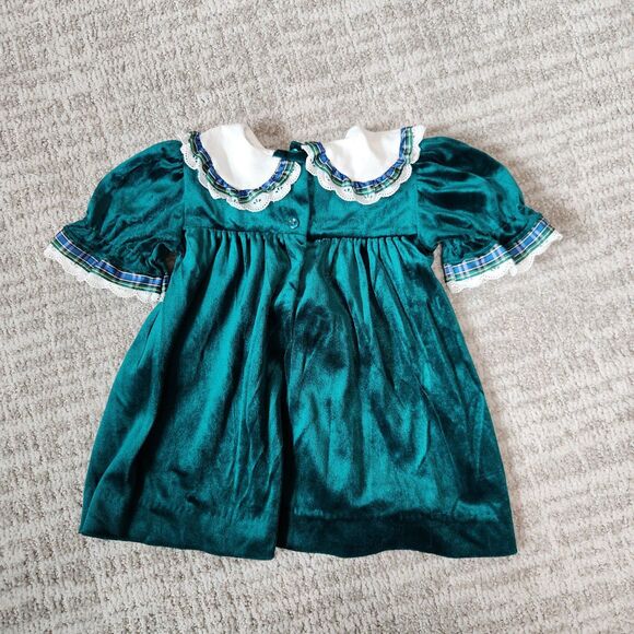 Good Lads vintage holiday special occasion velvet green dress size 18 months - Picture 9 of 12
